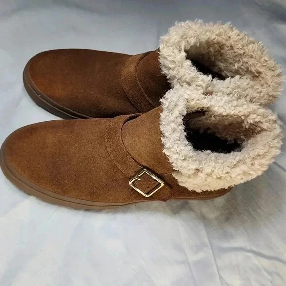 Cole Haan Nantucket Cozy Ankle Fur Buckle Strap Cowhide Like Fabric Women Boot 7 - Picture 2 of 13